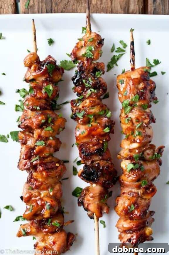 Honey Porter Glazed Chicken Skewers, sweet and savory grilled chicken.