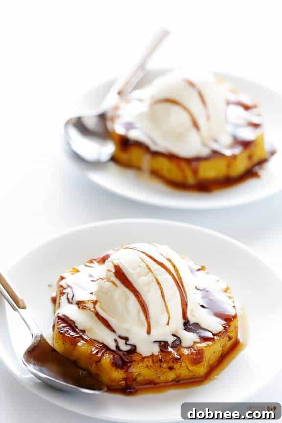 Easy Rum-Soaked Grilled Pineapple, a tropical dessert.