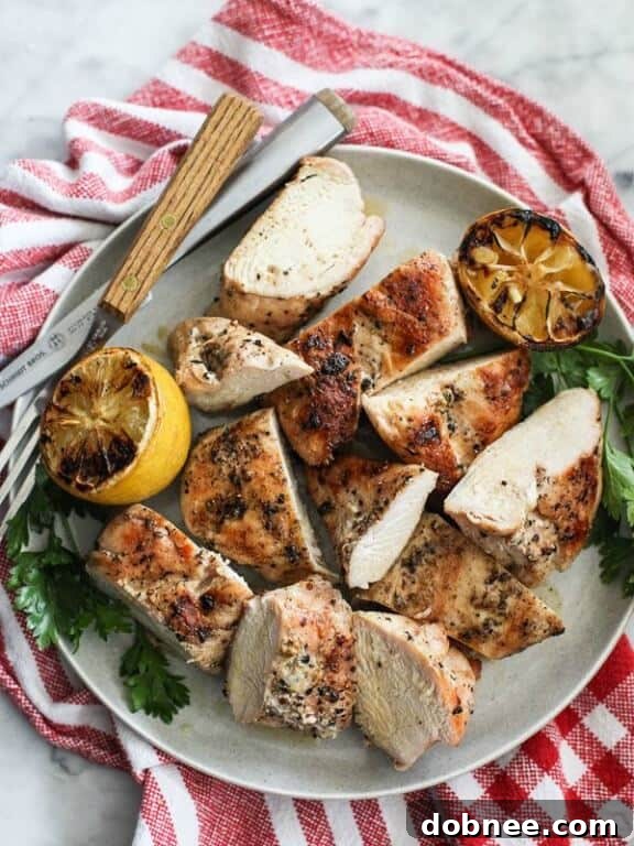 The Best Grilled Chicken Breast, perfectly cooked and juicy.