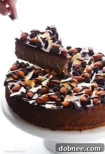 Almond Joy Cheesecake with its rich chocolate filling and delicious toppings.