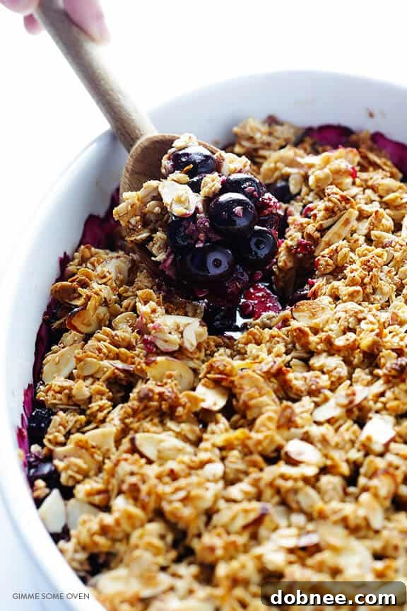 Easy Blueberry Crisp -- this fresh dessert is quick and easy to make, naturally gluten-free and vegan, and absolutely irresistible! | gimmesomeoven.com