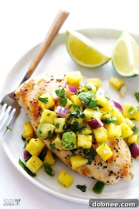 Grilled Chicken with Pineapple Avocado Salsa - refreshing summer chicken recipe