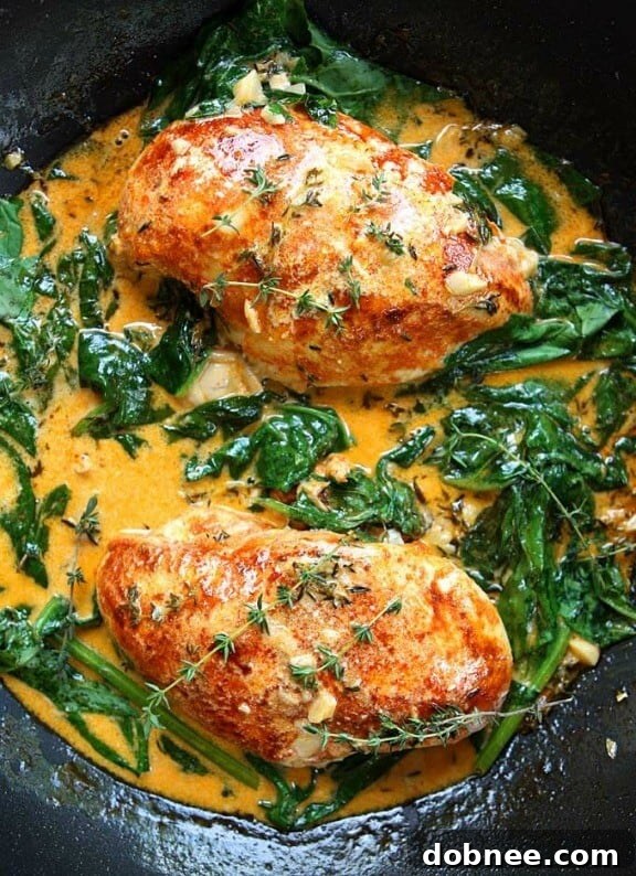 Paprika Chicken & Spinach with White Wine Butter Thyme Sauce - elegant and easy dinner