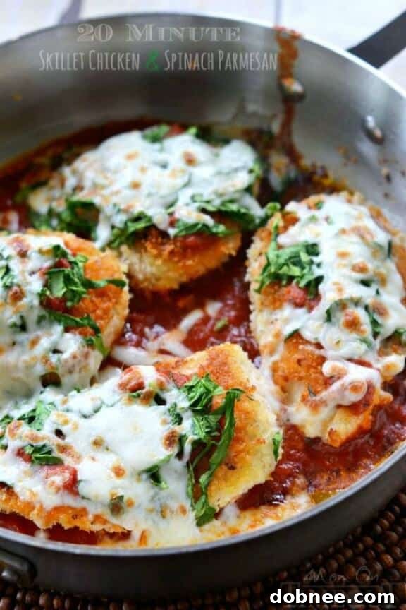 20 Minute Skillet Chicken and Spinach Parmesan - quick & healthy dinner idea