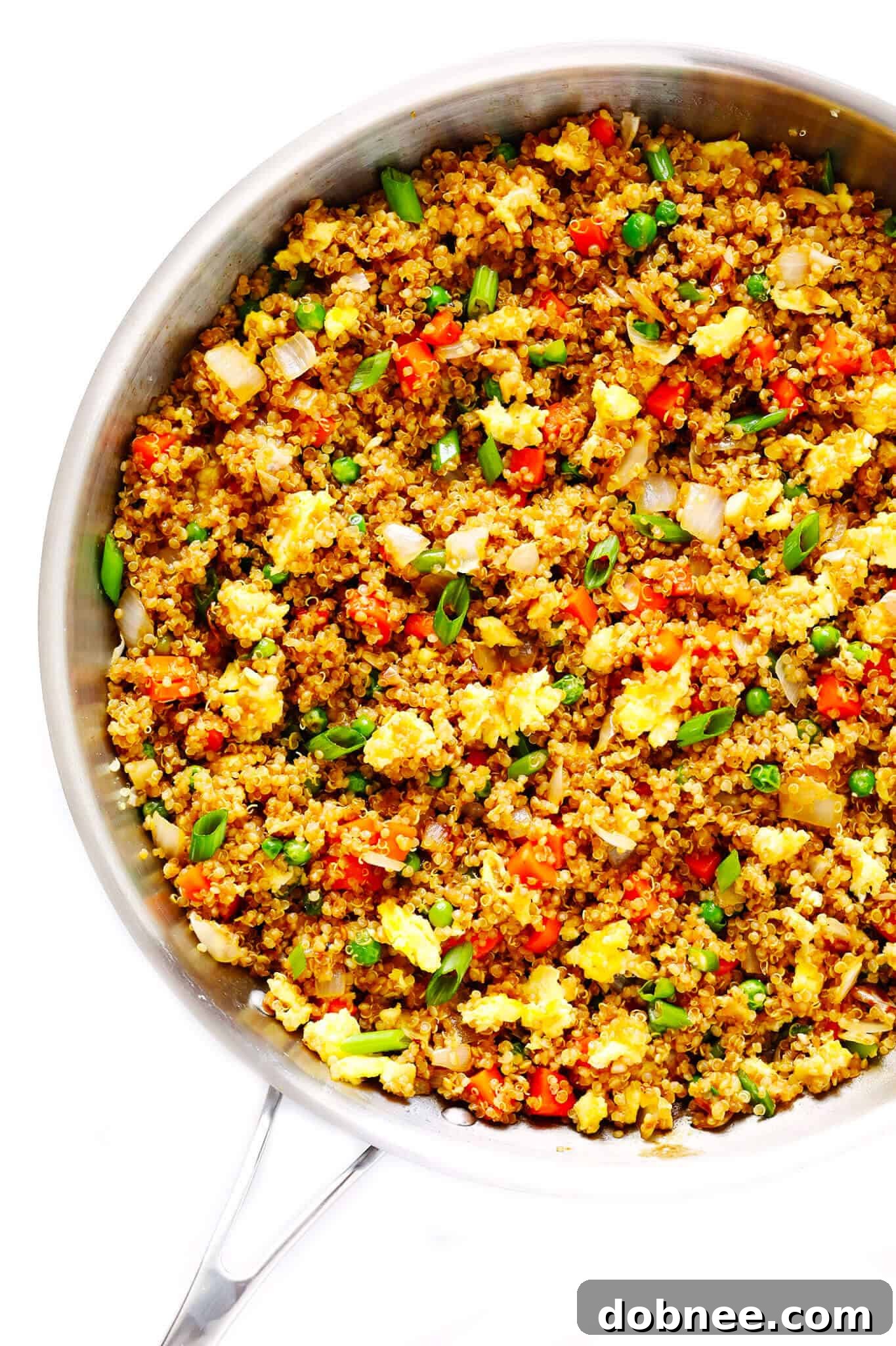 Delicious Quinoa Fried Rice ready to be served, showcasing vibrant colors and enticing texture.