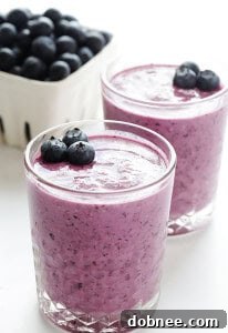 Blueberry Muffin Smoothie recipe card image.