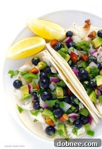 Fish Tacos with Blueberry-Almond Salsa