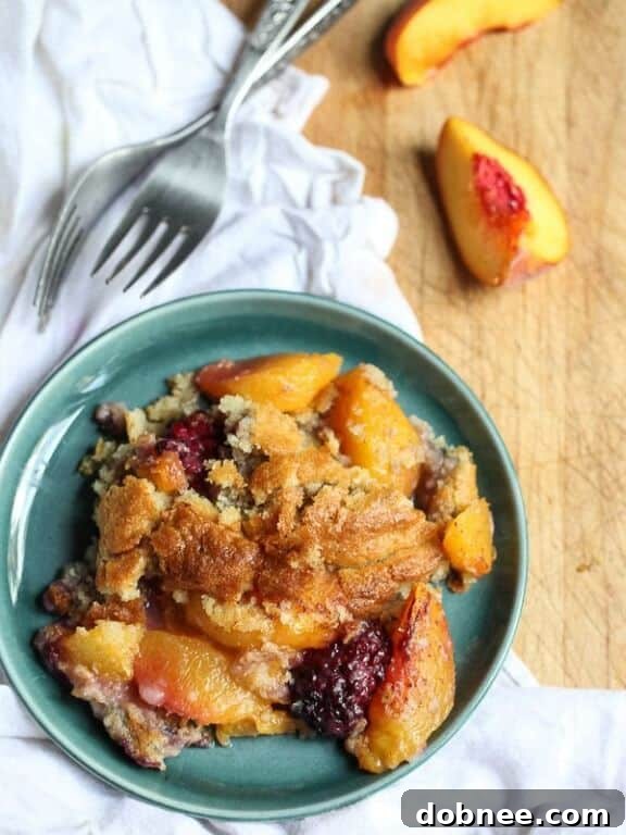 Grandma's Peach and Blackberry Cobbler Recipe from FoodieCrush