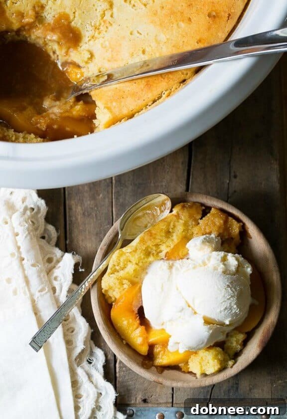 Slow Cooker Peach Cobbler Recipe from A Spicy Perspective
