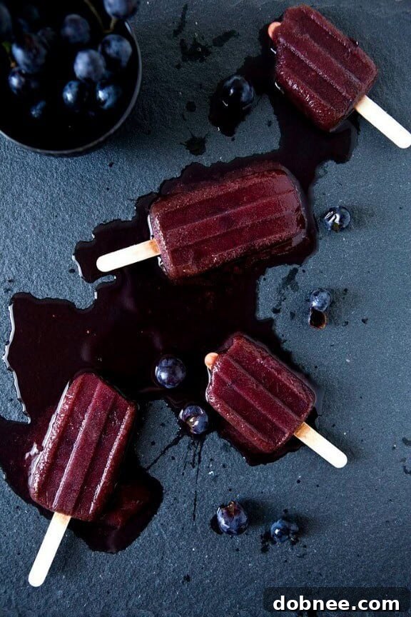 15 Stunning Summer Popsicle Treats 11 Zesty Concord Grape & Lemon Zest Popsicles from Sassy Kitchen, a vibrant and tangy combination.