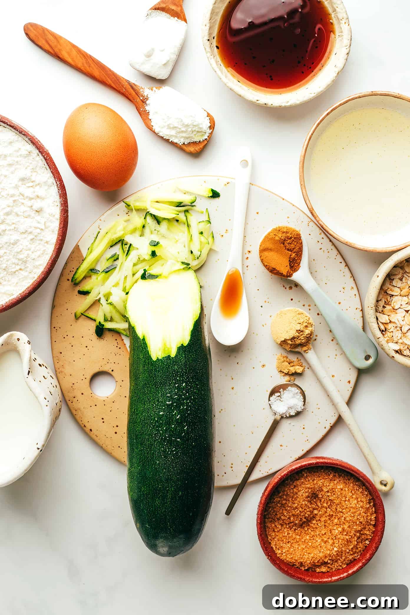 Close-up of a stack of healthy zucchini muffins, showing their moist texture and cinnamon specks.