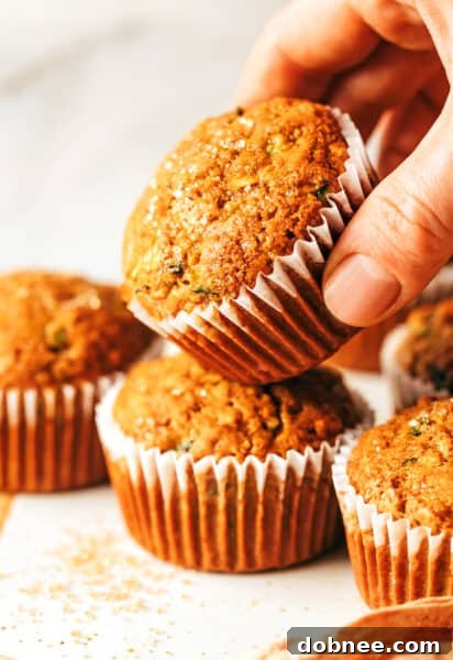 Delicious and healthy zucchini muffins with oats on top.