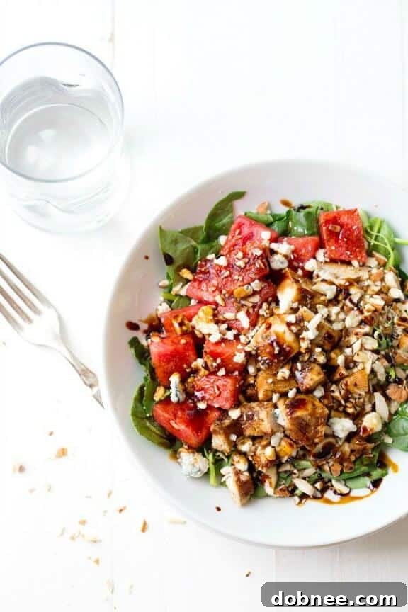 15 Refreshing Watermelon Creations 9 Balsamic Watermelon Chicken Salad | pinchofyum.com