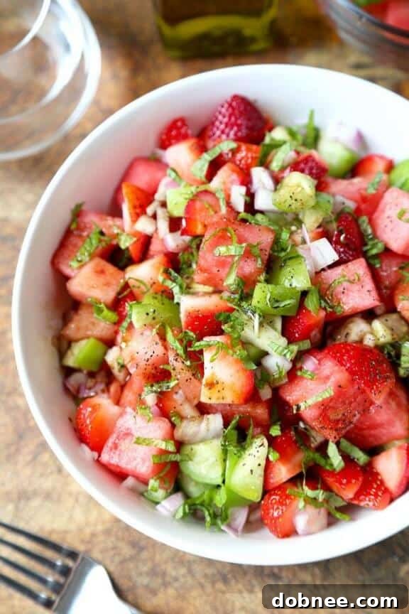 15 Refreshing Watermelon Creations 6 Watermelon, Strawberry and Tomatillo Salad | pickledplum.com