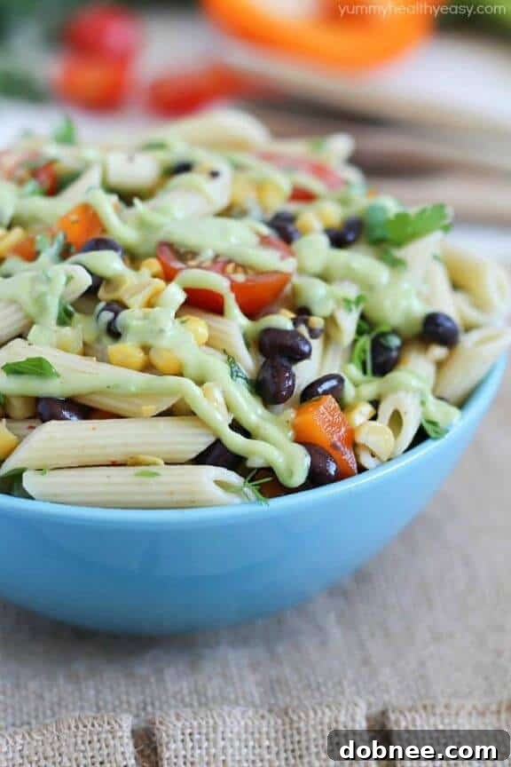Mexican Pasta Salad recipe from Yummy Healthy Easy, a festive and flavorful side dish