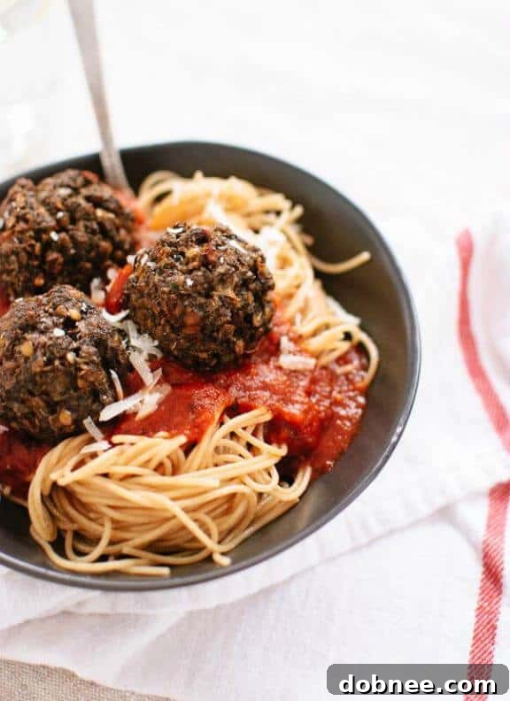Hearty Vegetarian Lentil and Mushroom Meatballs, a plant-based alternative that's rich in flavor and texture.