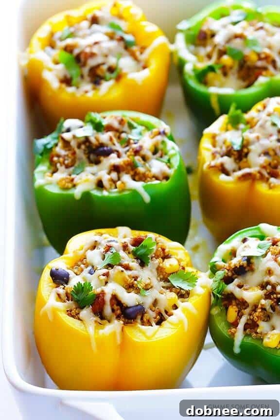 Easy 5-Ingredient Mexican Quinoa Stuffed Peppers, a simple yet flavorful vegetarian and gluten-free meal.