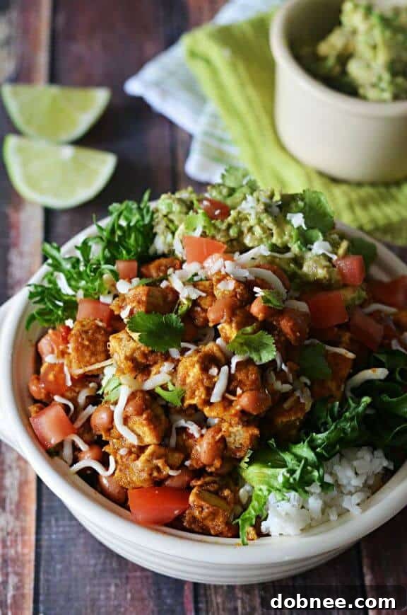 Flavorful Sofritas Tofu Burrito Bowls, a customizable and healthy vegetarian meal inspired by Chipotle.
