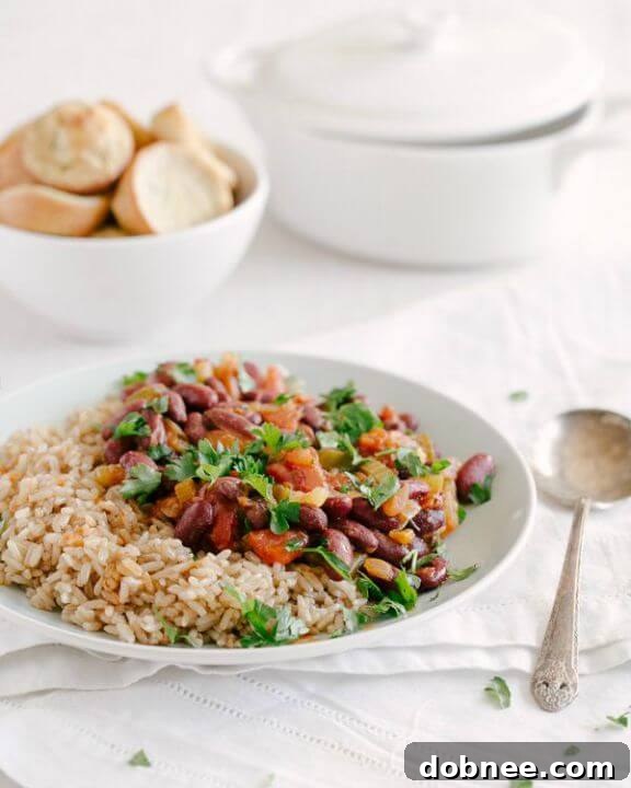 Classic Red Beans and Rice, a comforting and hearty vegetarian staple from Creole cuisine.