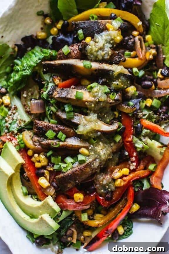 A vibrant Grilled Veggie Fajita Salad, a fresh and flavorful vegetarian meal packed with smoky vegetables.