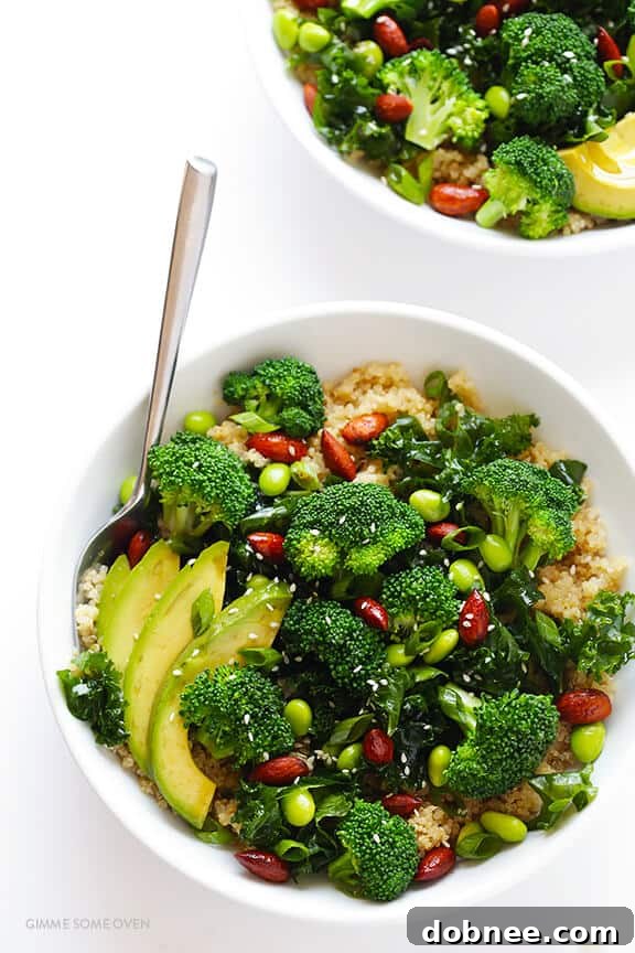 Easy Superfood Quinoa Bowl -- full of delicious superfoods, and topped with almonds and a sesame vinaigrette | gimmesomeoven.com