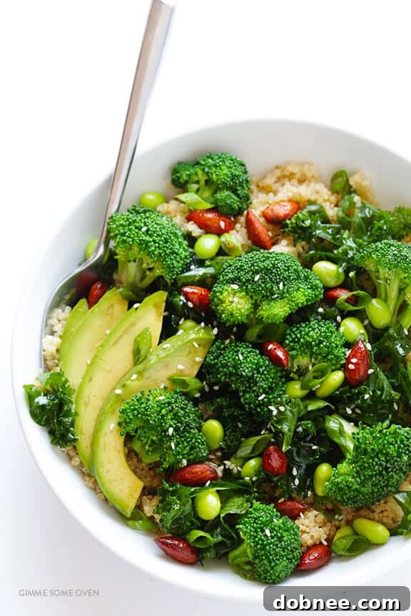 Easy Superfood Quinoa Bowl -- full of delicious superfoods, and topped with almonds and a sesame vinaigrette | gimmesomeoven.com