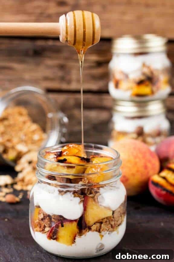 Grilled Peach Breakfast Parfait | kitchensanctuary.com