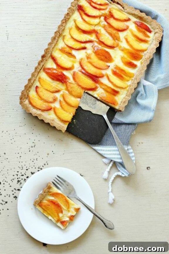 Peaches and Cream Custard Tart | foodnessgracious.com