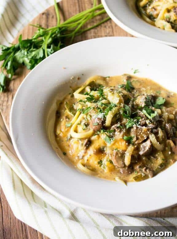Creamy Mushroom Marsala with Zucchini Pasta - a gourmet low-carb dish