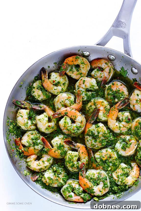 Chimichurri Shrimp in a serving bowl, ready to be enjoyed as a quick and healthy meal.