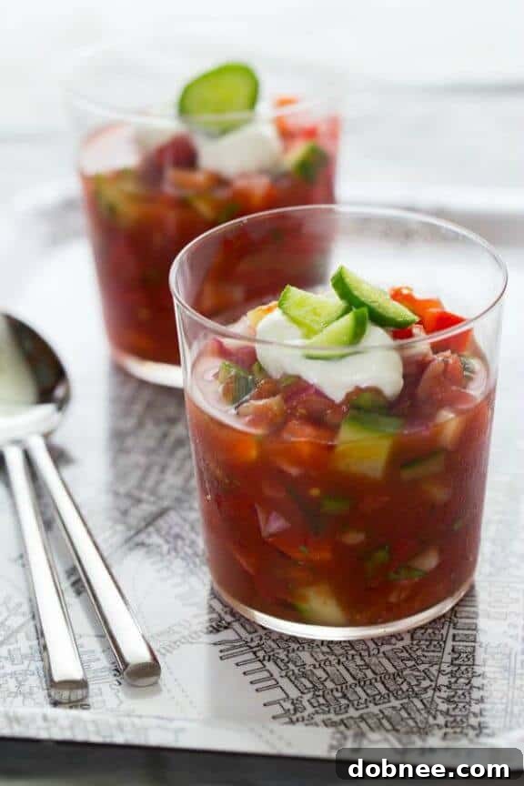 Classic Gazpacho - a refreshing cold tomato soup perfect for hot summer days.