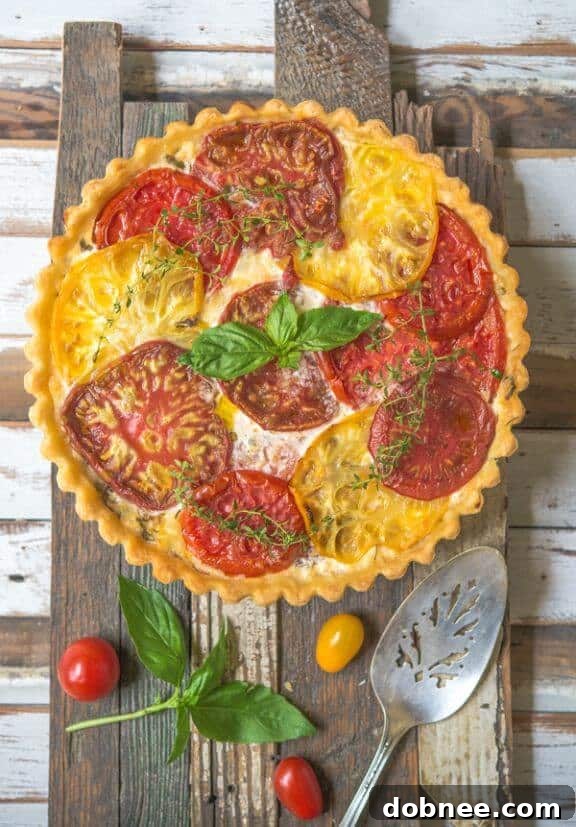 Tomato Pie with Basil and Gruyere Cheese - a savory and comforting pie.