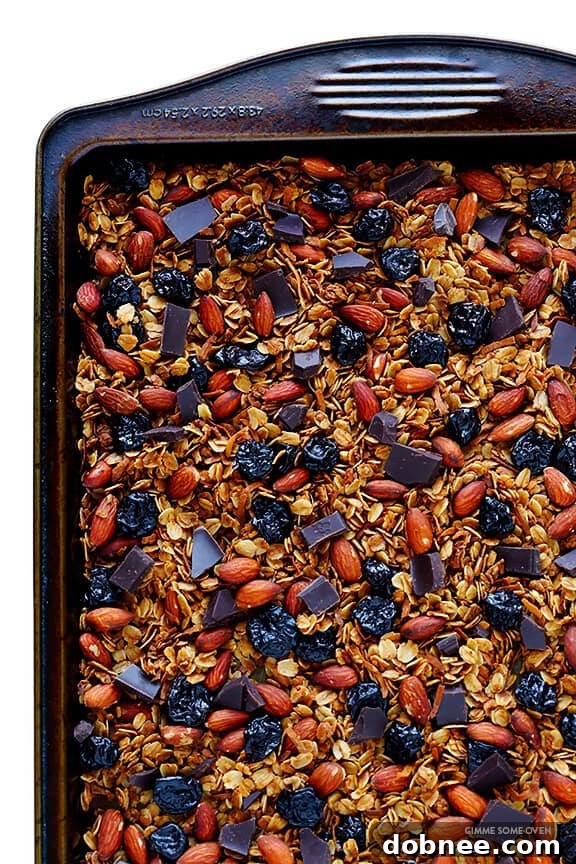 Delicious Dark Chocolate Cherry Granola, perfect for a healthy breakfast or snack.