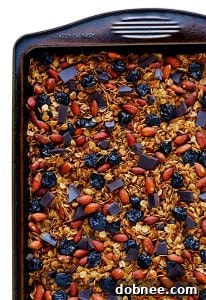 Dark Chocolate Cherry Granola recipe card image.