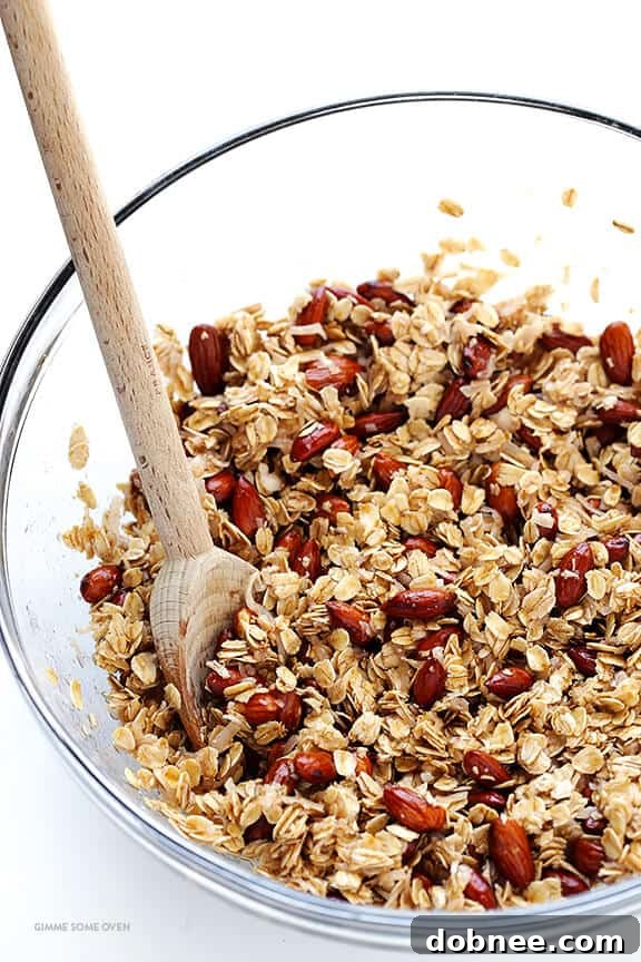 Combining the wet ingredients for the granola: maple syrup, coconut oil, and spices.