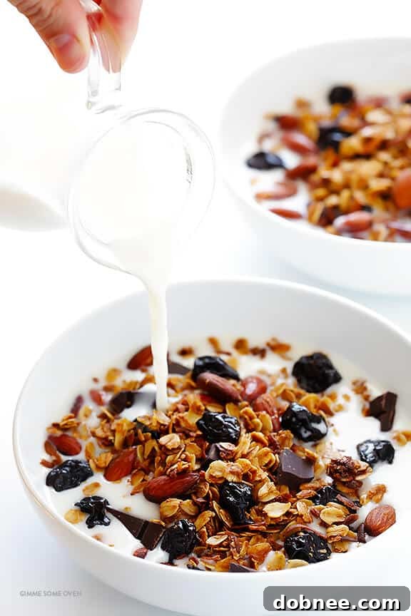 Small bags of homemade granola, tied with string, ready to be given as gifts.