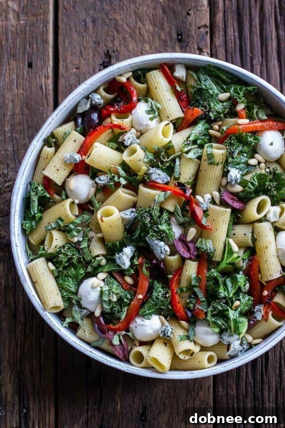 Simple Grilled Kale + Red Pepper Tuscan Pasta Salad | halfbakedharvest.com