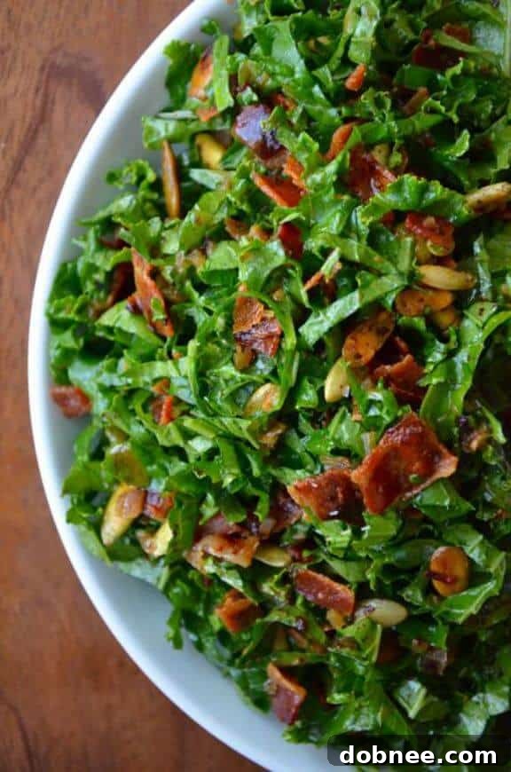 Raw Kale Salad with Warm Bacon Vinaigrette | justataste.com
