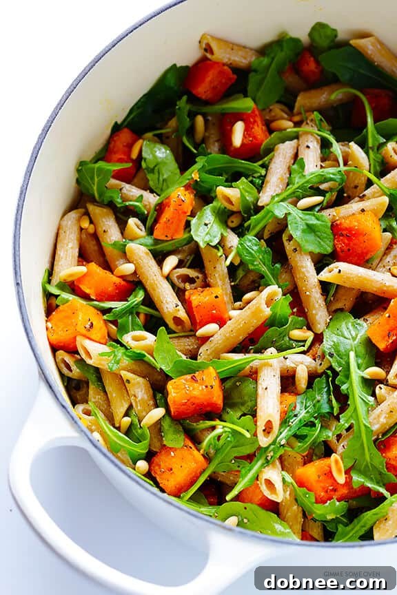 Delicious 5-Ingredient Butternut Squash, Arugula and Goat Cheese Pasta Recipe | gimmesomeoven.com