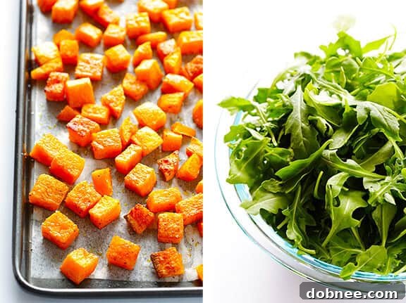 Serving of 5-Ingredient Butternut Squash, Arugula and Goat Cheese Pasta | gimmesomeoven.com