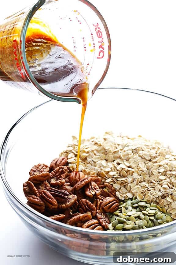 Bowl of freshly baked Pumpkin Spice Granola, ready to be enjoyed