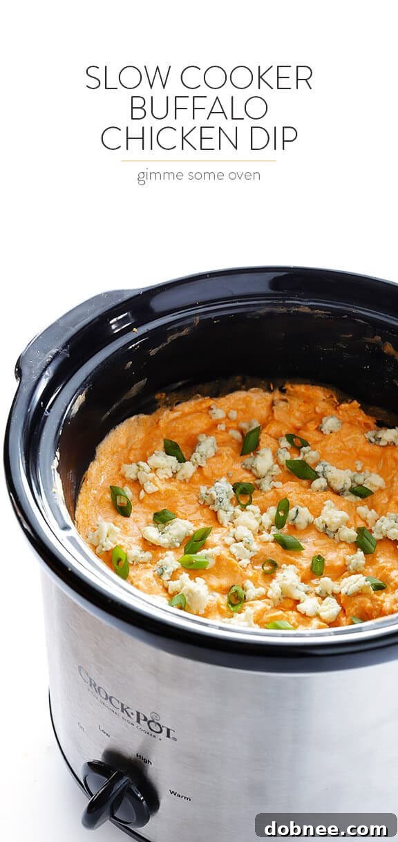 Slow Cooker Buffalo Chicken Dip – the irresistible appetizer we all love, made extra easy in the crock pot! | gimmesomeoven.com
