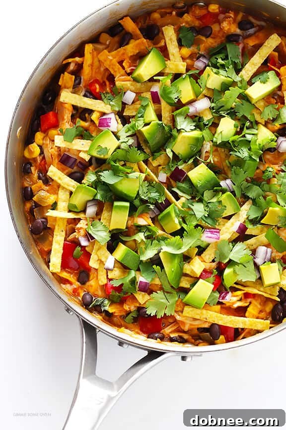 Preparing the Easy Chicken Enchilada Skillet with fresh ingredients and Old El Paso Red Enchilada Sauce.
