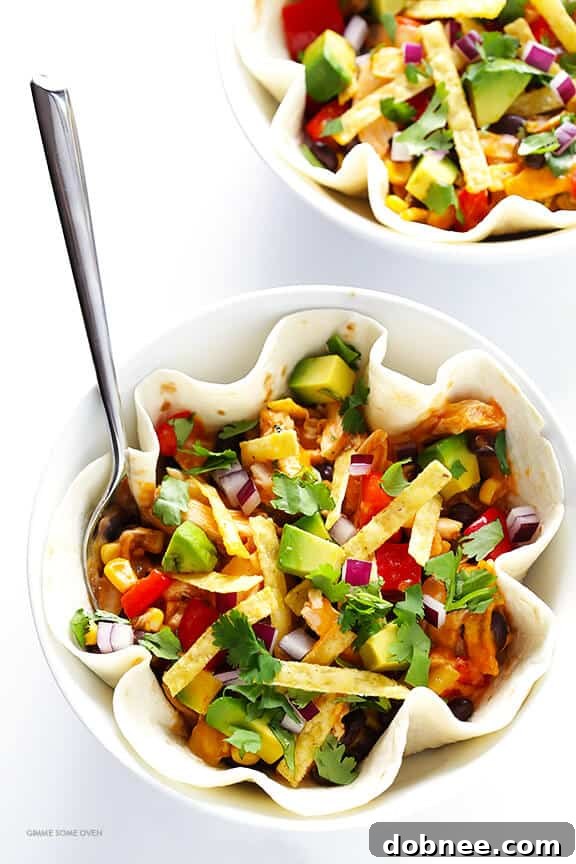 Using Old El Paso Burrito-Sized Flour Tortillas as edible bowls for a unique enchilada presentation.