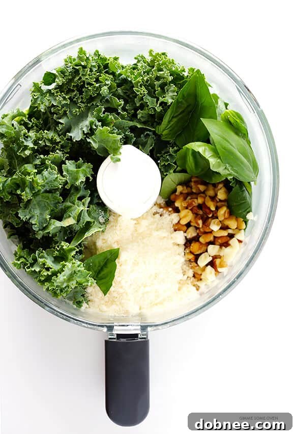 Gnocchi with Brussels Sprouts, Chicken Sausage and Kale Pesto -- quick and easy to make and SO flavorful! | dobnee.com