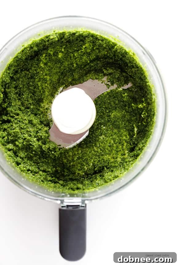 Gnocchi with Brussels Sprouts, Chicken Sausage and Kale Pesto -- quick and easy to make and SO flavorful! | dobnee.com