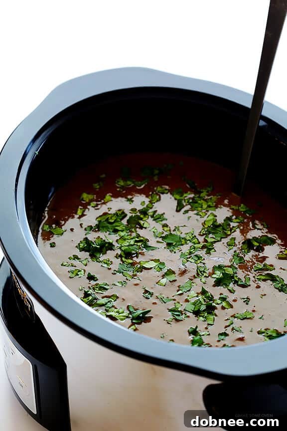 Slow Cooker Black Bean Soup -- let your crock pot do the work with this delicious vegetarian soup | gimmesomeoven.com