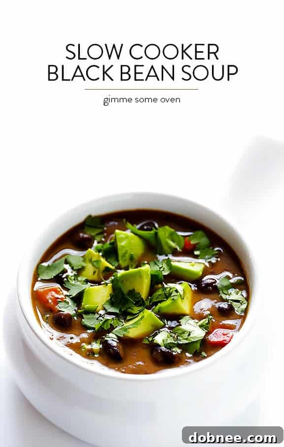 Slow Cooker Black Bean Soup -- let your crock pot do the work with this delicious vegetarian soup | gimmesomeoven.com