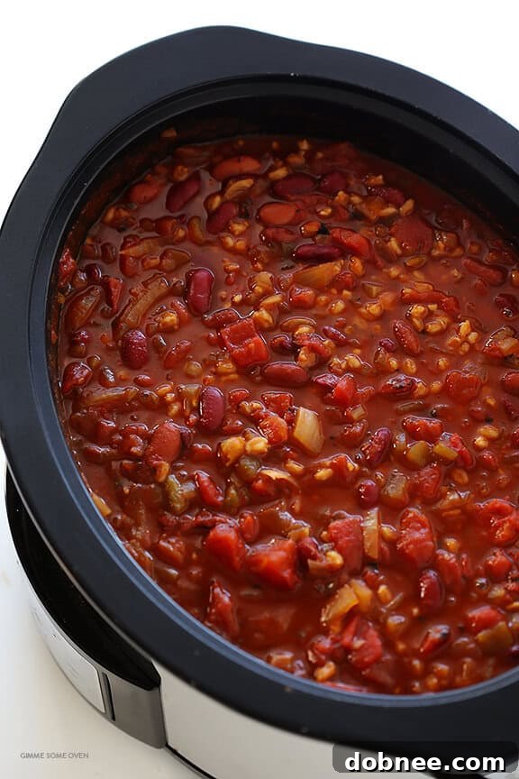 Slow Cooker Vegetarian Chili Recipe -- easy to make in the crock pot or on the stovetop, naturally gluten-free and vegan, and SO delicious! | dobnee.com