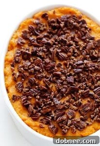 Delicious Healthier Sweet Potato Casserole with Pecan Topping